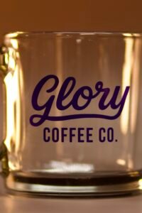 glory cursive glass mug